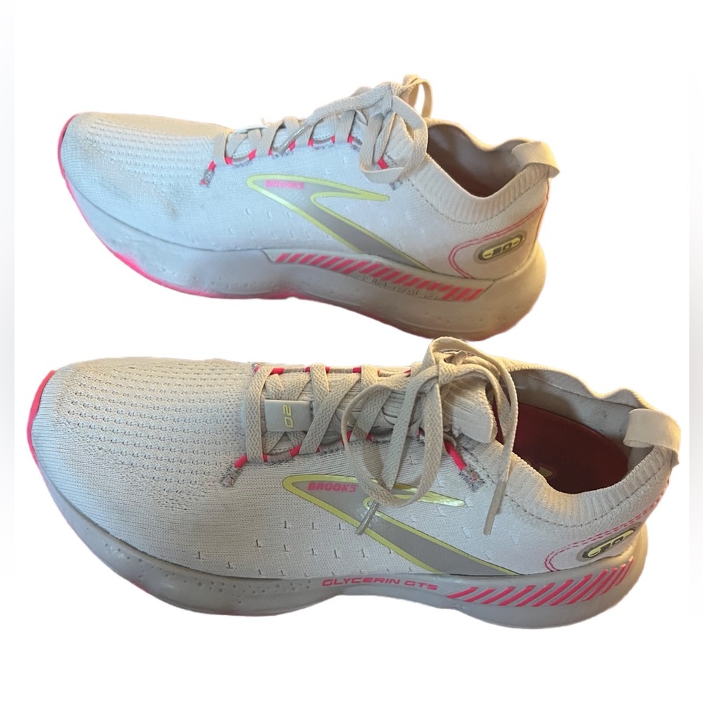 Brooks Women's White Neon Yellow Pink Athletic Shoes